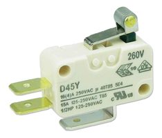 ZF D45U-V3RA Microswitch, D4 Series, SPST, Roller Lever, Quick Connect, Solder, 16 A, 250 V RoHS Compliant: Yes